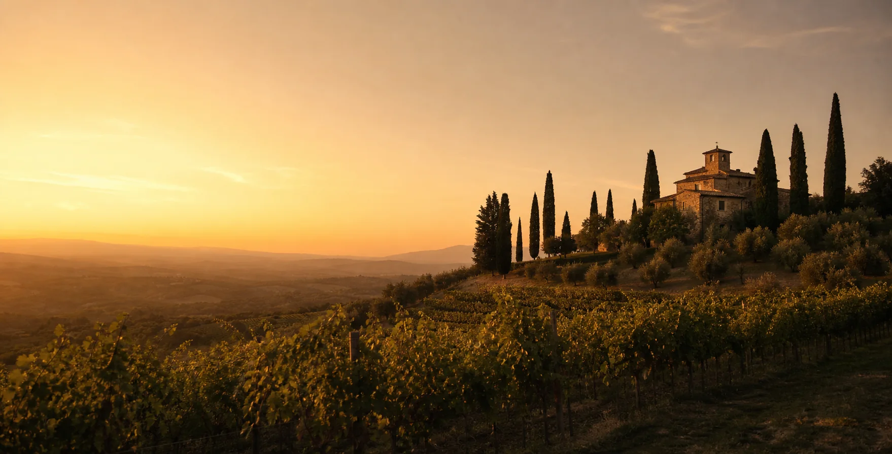 Vigneto toscano al tramonto
